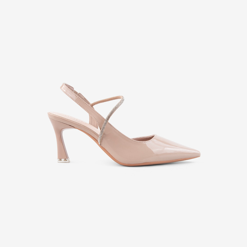Lawrensia Maribel – Sepatu Wanita Slingback Heels Glossy 8 Cm Warna Pink, Hitam, & Krem  – 766-69