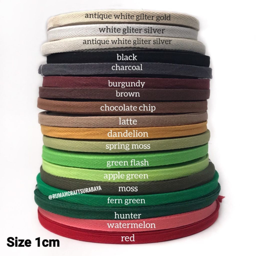 25 YARD - 1 CM / PITA TWILL TAPE / PITA KATUN POLOS / PITA TWILL TAPE