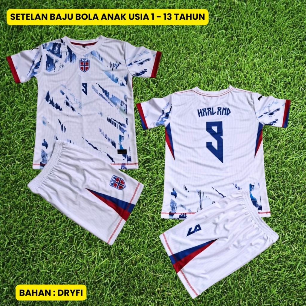 Setelan Baju Bola Anak Haaland Jersey Anak Jersey Noerwegia Anak Usia 1 - 13 tahun