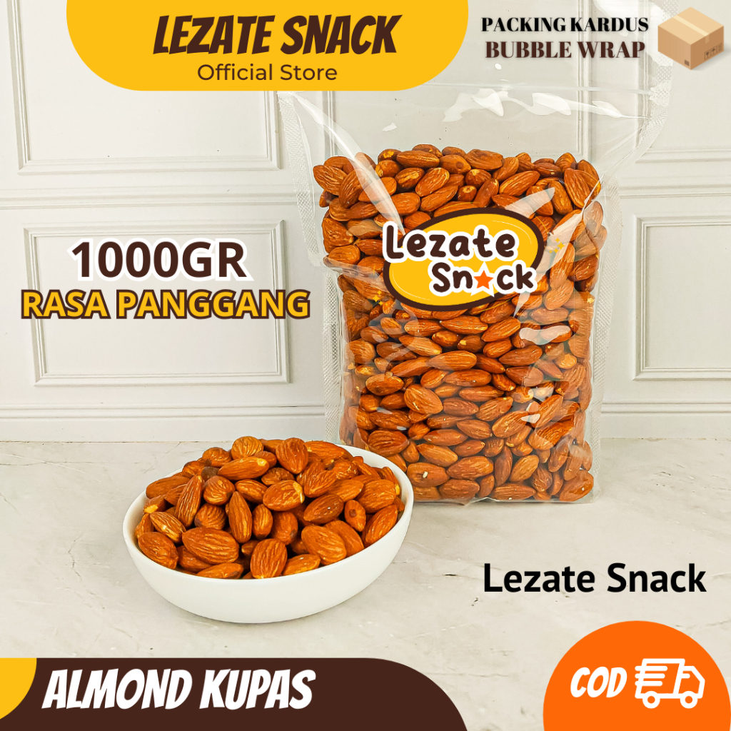 

Kacang Almond Panggang Siap Makan 1KG Murah Renyah / Kacang Almon Kupas Roasted Panggang Oven Utuh Premium