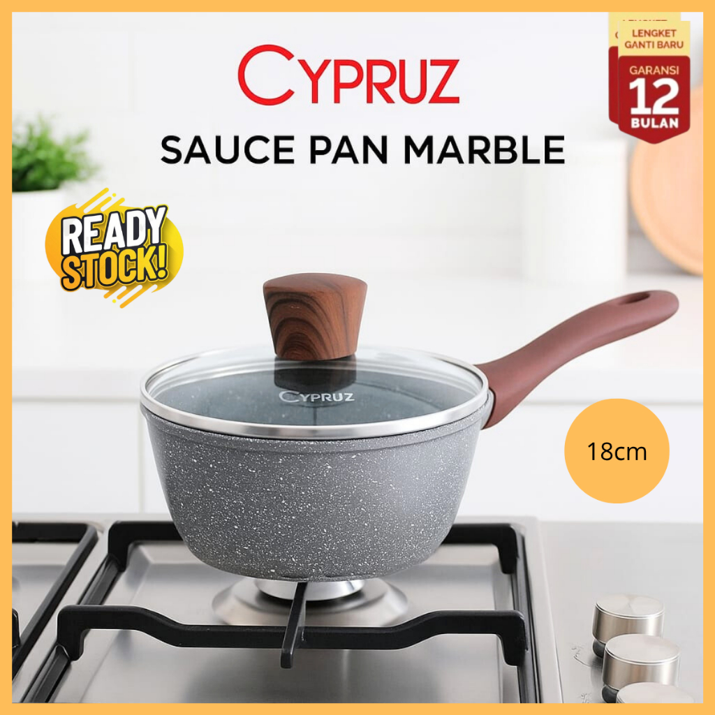 Cypruz Sauce Pan Marble 18 cm + Tutup Kaca Panci Susu Anti Lengket