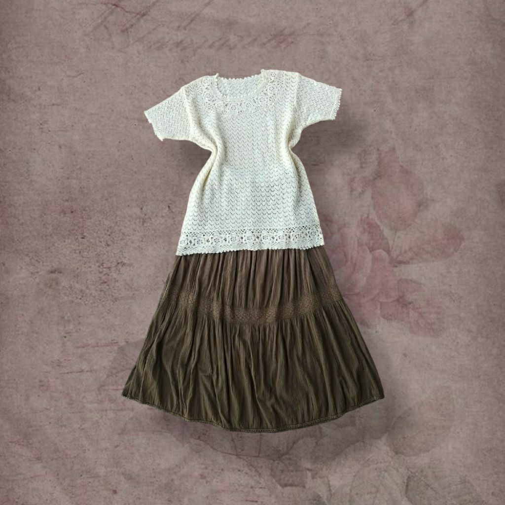 [RARE] Broken White Floral Knit Blouse | atasan top rajut jaring crochet lace outer cardigan cardi y