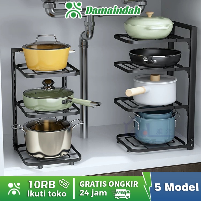 Damaindah Rak Susun Bawah Wastafel Rak Tingkat dan Beroda Rak Penyimpanan Adjustable Peralatan Rumah