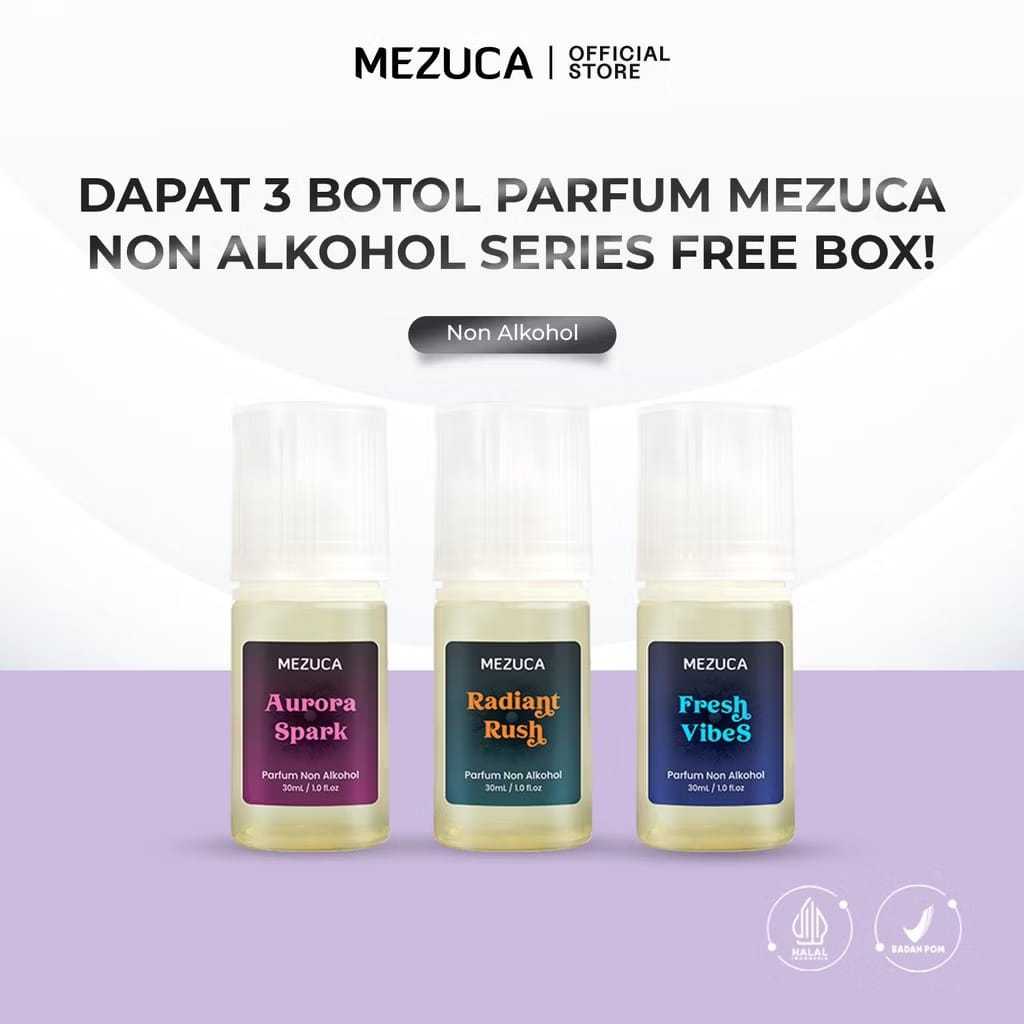 Dapat 3 Parfum Mezuca Non Alkohol Series 30mL Botol Tetes Free Box EDP  Wangi Tahan Lama Unisex BPOM