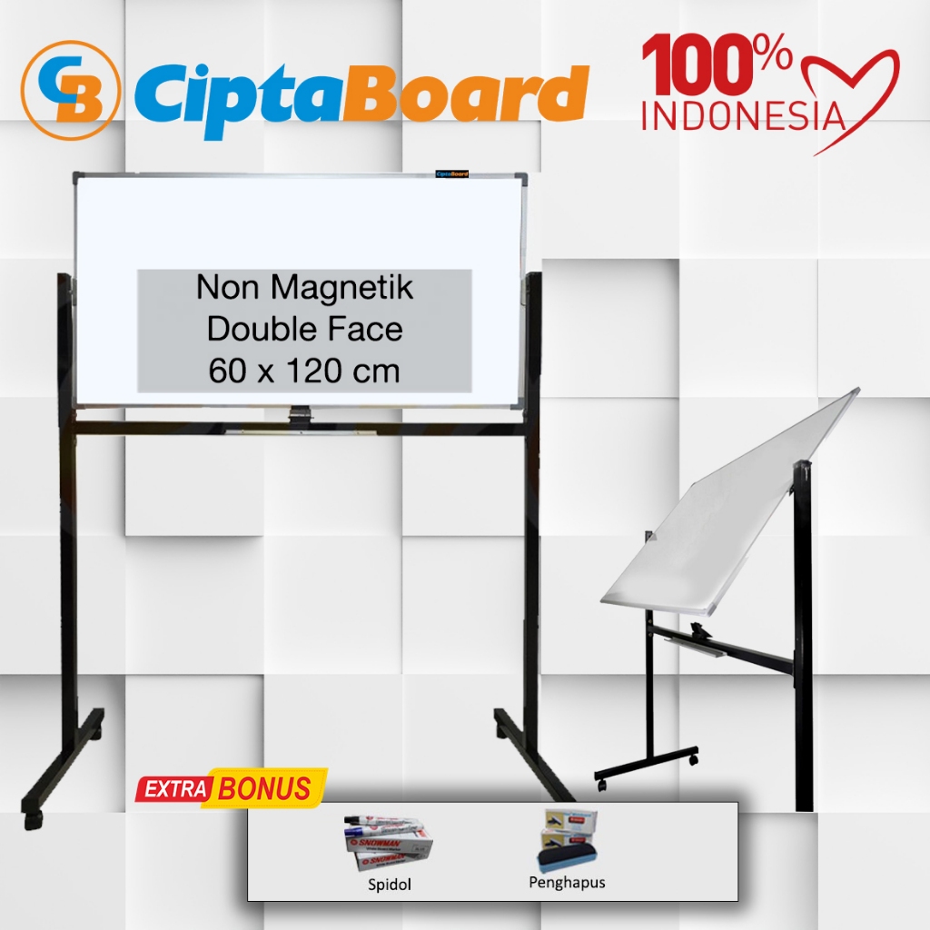 

Papan tulis / Whiteboard / Papan board / Mading / Whiteboard Stand Doubleface Non Magnet 60 x 120 cm