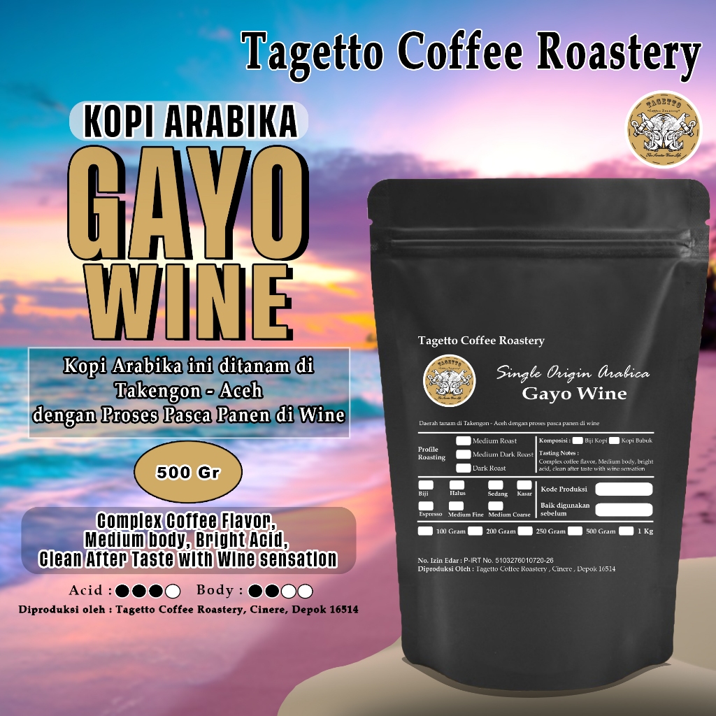 

BIJI KOPI ARABIKA GAYO WINE 500GR | SPECIALTY ARABICA BEAN GROUND BUBUK 500 GRAM TAGETTO COFFEE