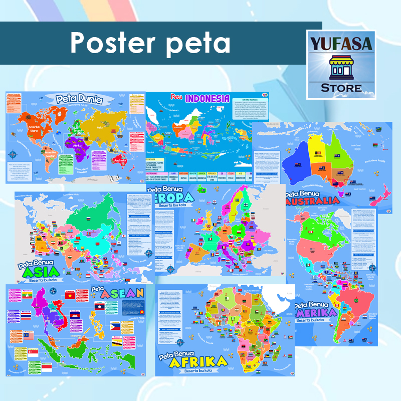 poster peta - peta indonesia - peta dunia - peta asean - Poster Edukasi Anak - Poster belajar anak -