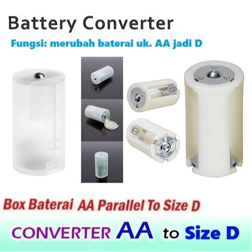 Converter Konverter Baterai 2 3 Pcs AA To D Batere Kecil A2 Ke Besar Holder Casing Plastik Size D