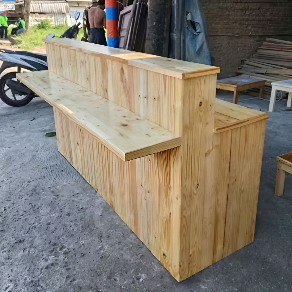 Meja kasir panjang 2meter | Meja bar | Meja resepsionis full kayu