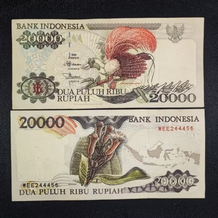 Uang Kuno Indonesia 20.000 Rupiah Cendrawasih Tahun 1995 | VF HOLE