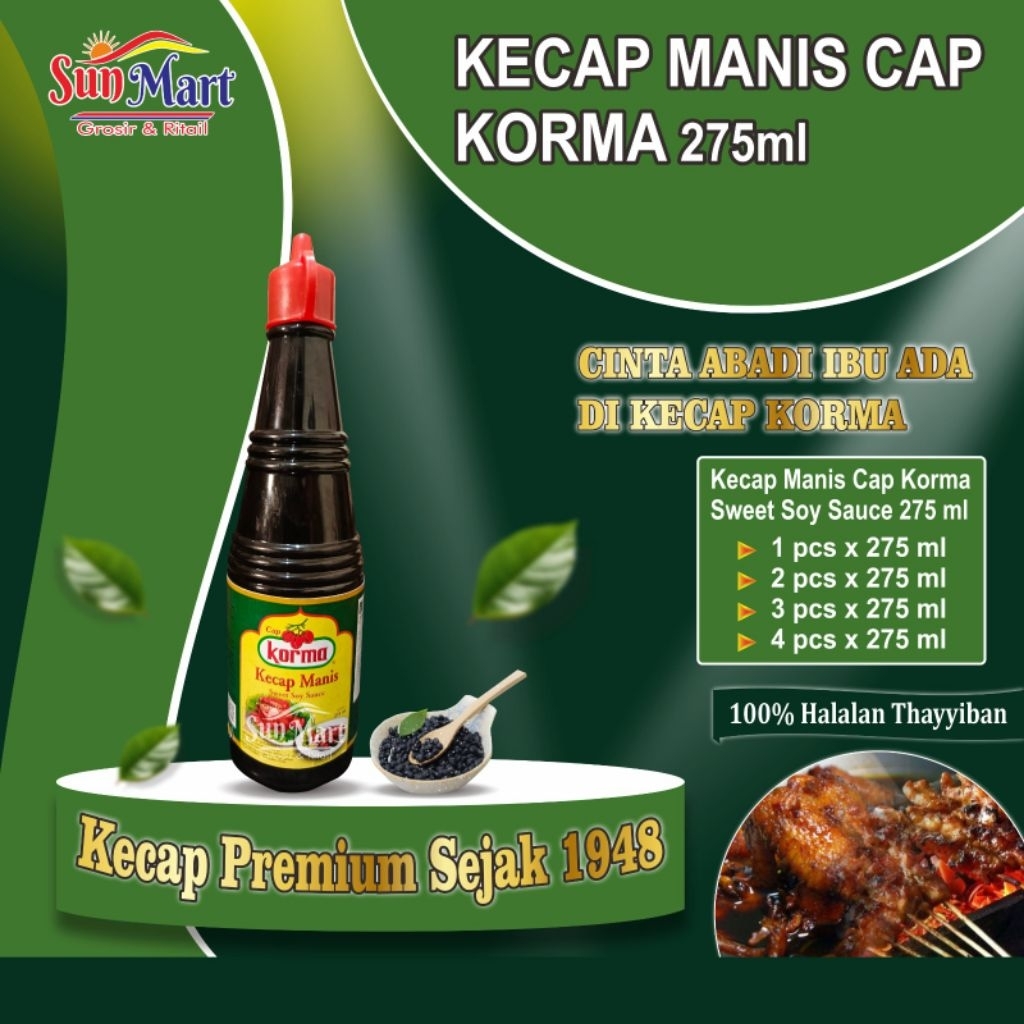 

Kecap manis cap korma 275ml botol plastik