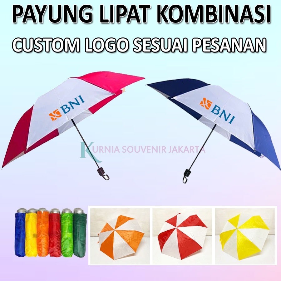 PAYUNG LIPAT KOMBINASI-PAYUNG LIPAT 3 CUSTOM LOGO MURAH-PAYUNG LIPAT CETAK LOGO UV/SABLON-PAYUNG LIP