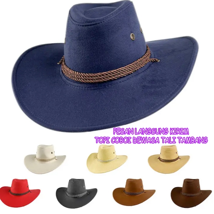 Topi Koboi Dewasa Semi Kulit-Topi Koboi Laken Jazz Panama Anyaman-Topi Koboi Dewasa-Topi Koboi Ameri