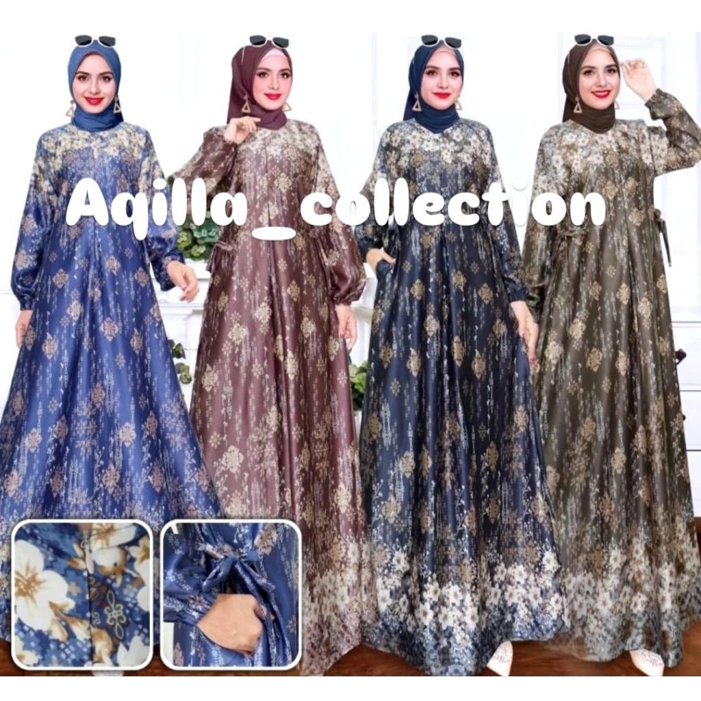 Gamis lebaran silk premium motif terbaru|pesta kondangan Aulia dress muslim terlaris|Ready jumbo cod