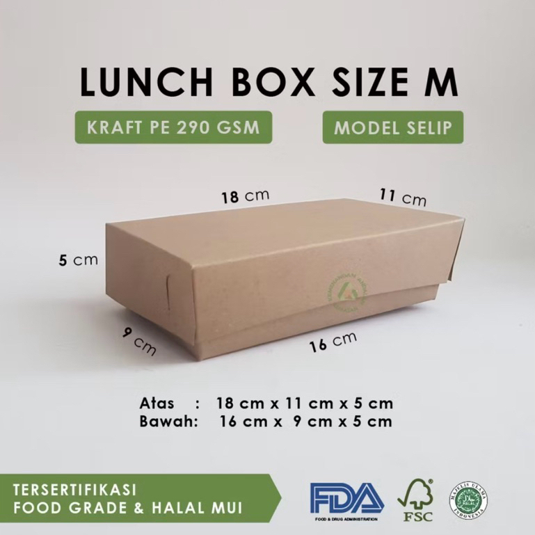 

50pcs Lunch box size M,kotak makanan serbaguna,bahan kraft 290gsm,polos,laminasi,tebal,kuat,tidak mudah rusak,praktis,higienis,ekonomis MURAHH