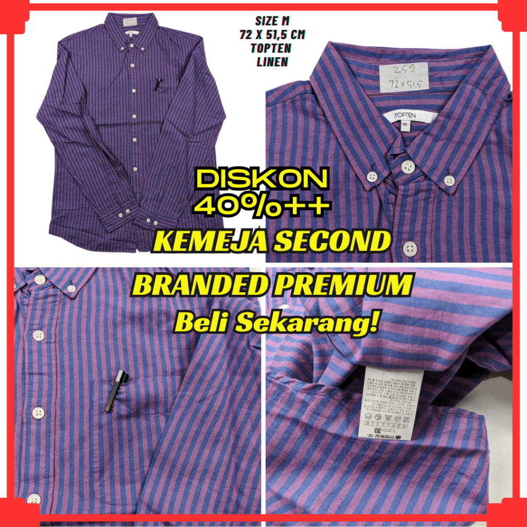 Z59 Size M Kemeja Second Branded Pria | Baju Bekas Preloved Casual Formal Linen Lengan Panjang