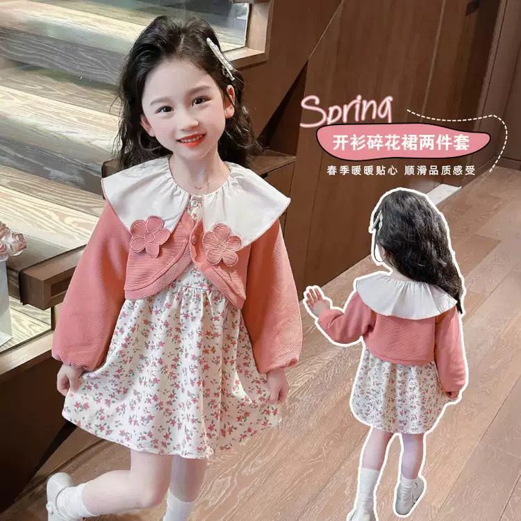 Dress 2in1 Import Premium Anak Perempuan Usia 4.-7 Tahun | Baju Dress Model Baju Cardigan Lengan Pan