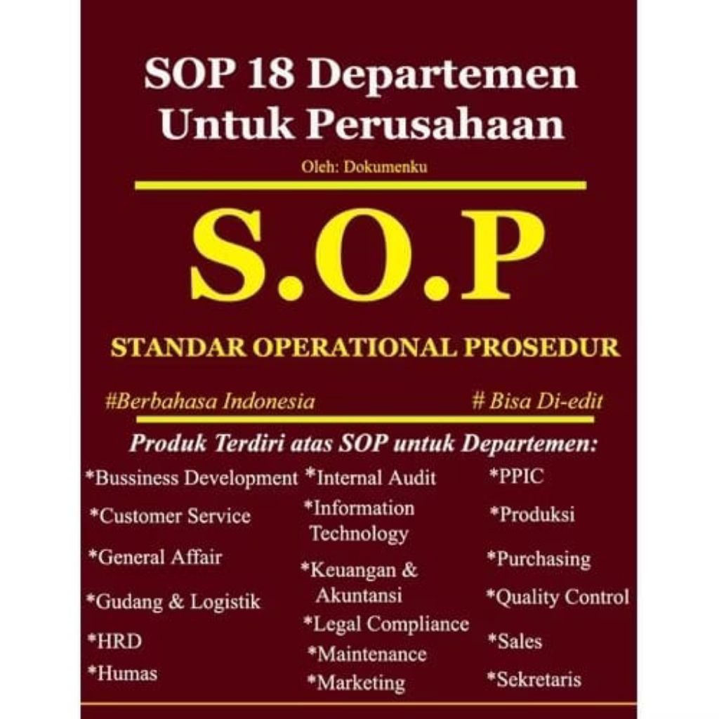 CONTOH SOP DEPARTEMEN PERUSAHAAN LENGKAP / SOP ORGANISASI KOMPLIT / SOP KANTOR