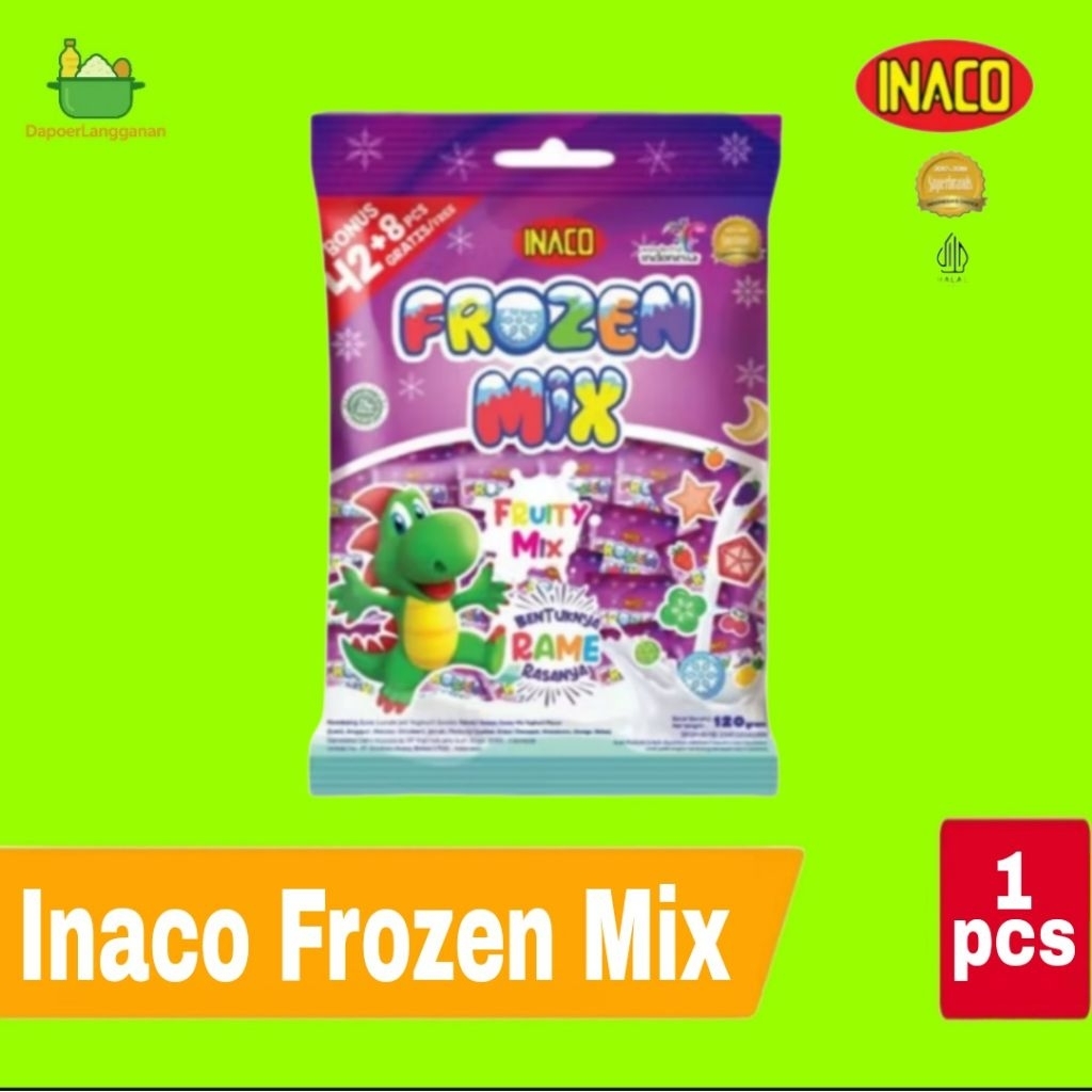 

Inaco Gummy Frozen Mix Fruit 120gr Isi 50pcs Permen Jelly Empuk Rasa Buah