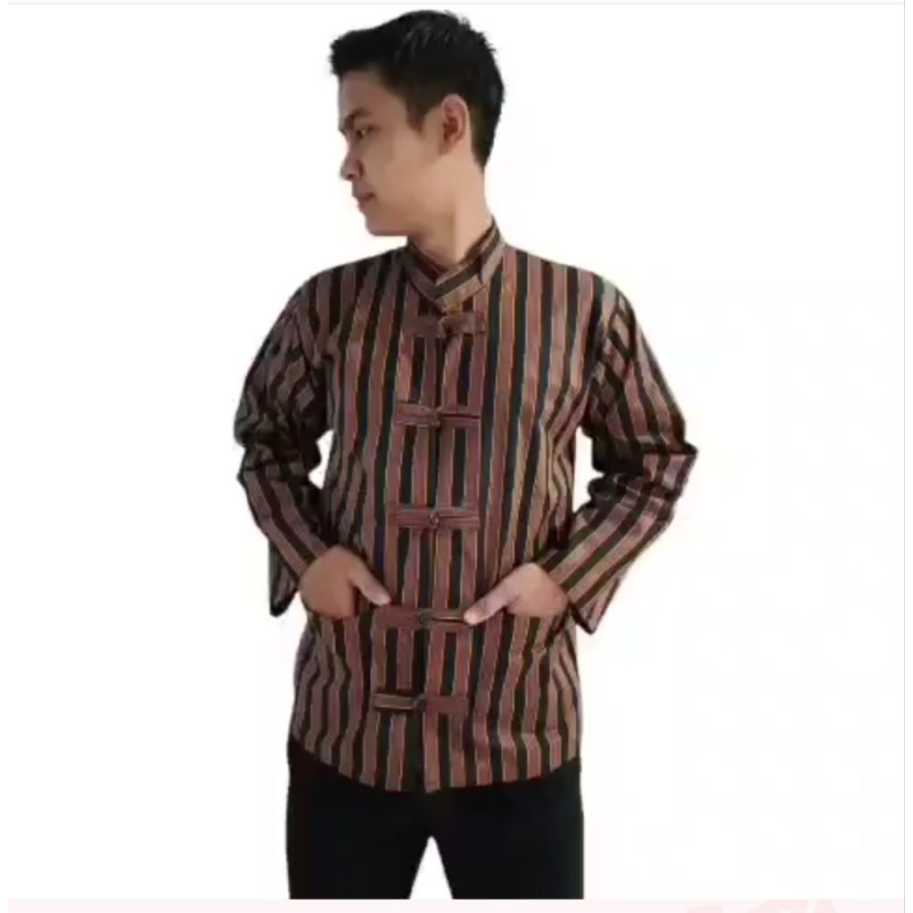 Baju Koko lurik shanghai dewasa panjang/ Surjan Koko lurik shanghai motif