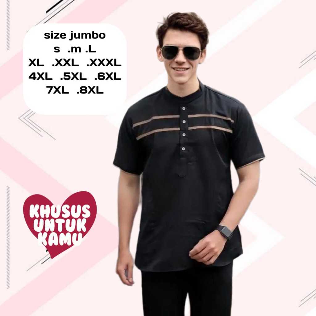 Baju Koko Kurta Garis dada Lengan Pendek Casual Formal AslahShop