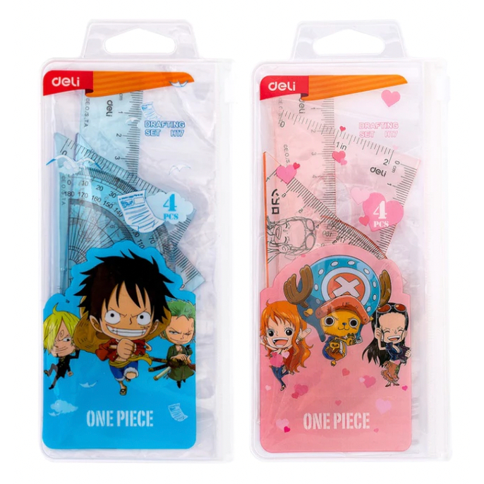 

DELI Jangka Penggaris Busur Sekolah ONE PIECE (Isi 4 pcs) - Drafting Set Penggaris One Piece H17