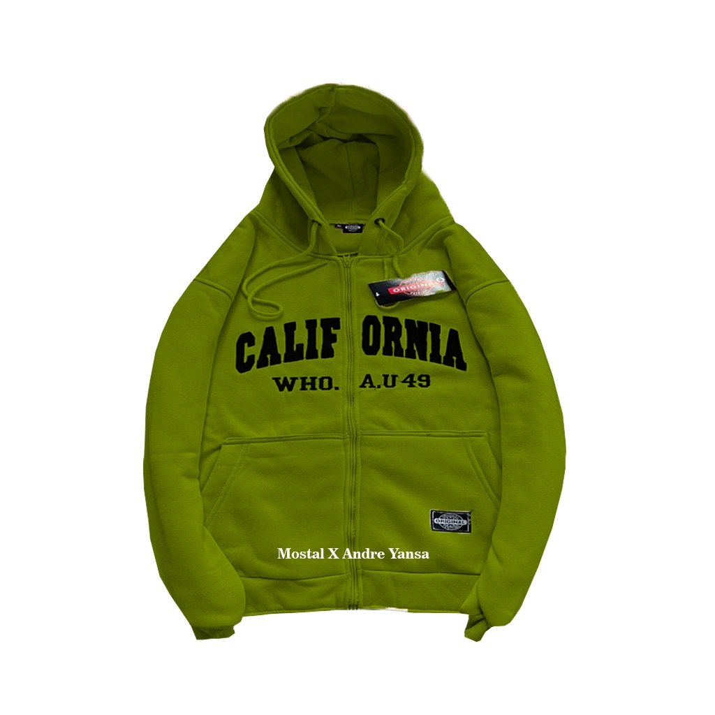 Mostal x JOB Jaket WHO AU California Zipper Putih Bordir Unisex Anak Dewasa