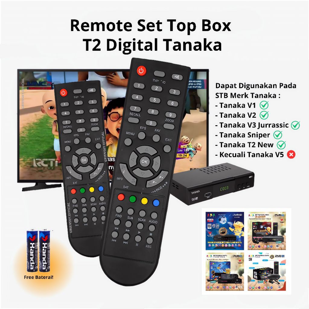 Remote STB Tanaka V1, Tanaka V2, Tanaka Jurrassic, Tanaka T2 New, Tanaka Sniper (Gratis Baterai 2 pc