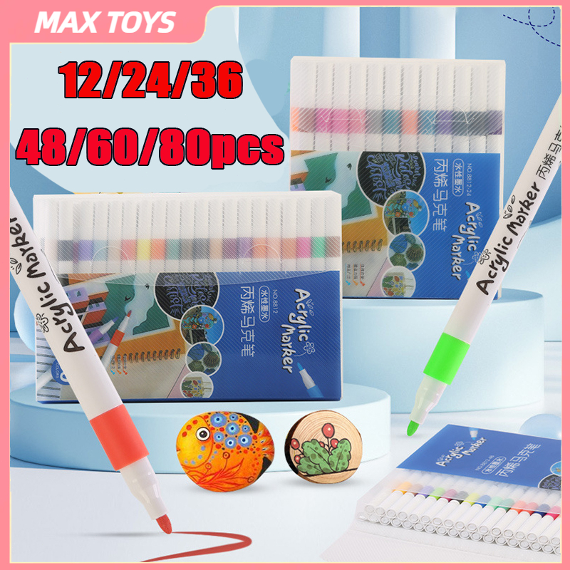 

MAX TOY 80 Colors Pen Akrilik Marker Warna Cepat Kering Tahan Air / Acrylic Marker/DIY Painting Spidol Pastel