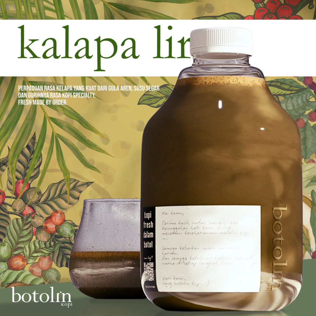 

Botolin Kopi 1 Liter Kalapa Liren Minuman Specialty Coffee Coconut Aren