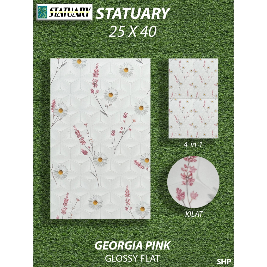 [RIAU ONLY, CHAT SEBELUM CO] Keramik Dinding Kamar Mandi 25X40 Statuary Georgia Pink Kilat KW1 Pekan