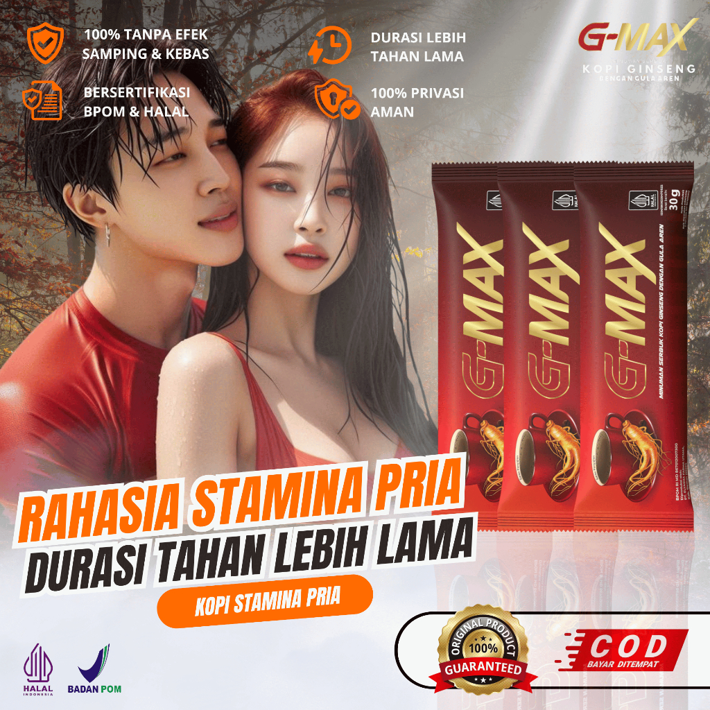 

KOPI G-MAX ORIGINAL Kopi Stamina Pria Untuk Durasi Tahan Lebih Lama Kemasan 3 Sachet Bpom Halal