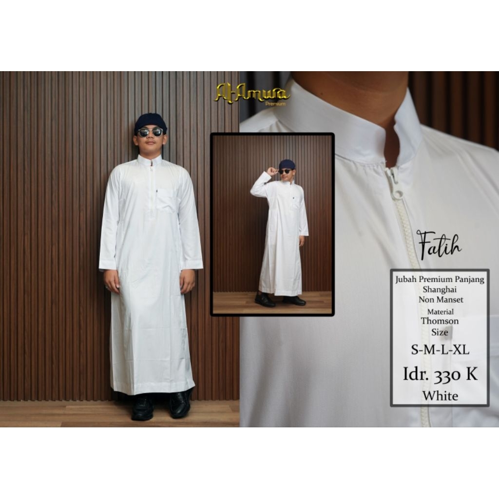 AL AMWA FATIH baju jubah putih polos lengan panjang gamis Saudi pria jumbo