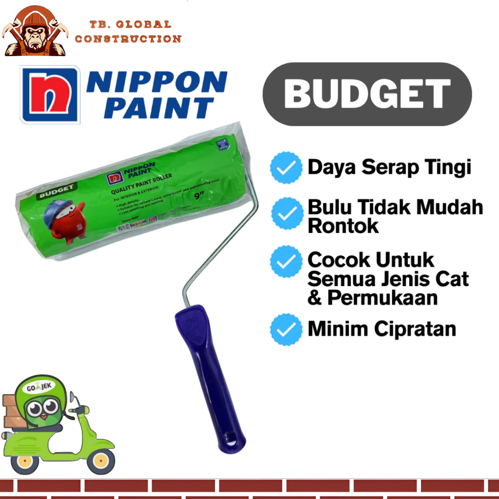 NIPPON PAINT Rol Cat Budget 9 Inch Roller Cat Tembok 13MM NIPPON PAINT Kuas Roll Busa NIPPON PAINT