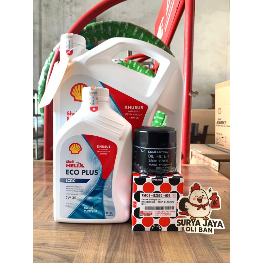 Paket Ganti Oli Mesin + Saringan Oli Agya Ayla Oli Mesin Shell Helix ECO Plus + Oli Filter Daihatsu