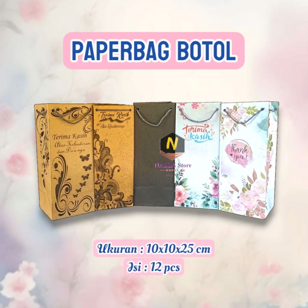 

Paperbag Tas Kertas Souvenir Botol 10x10x25 cm isi 12 pcs