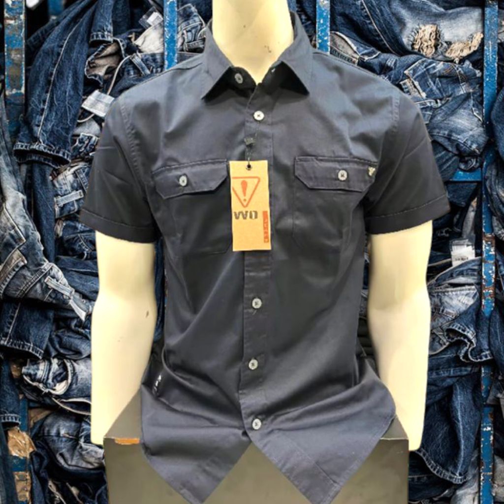 KEMEJA WATCHOUT JEANS LENGAN PENDEK KUALITAS PREMIUM QUALITY TERBARU