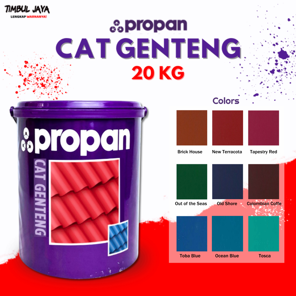 Cat Genteng Propan 20 Kg / Cat Genteng Ember Besar Warna Merah Gloss Biru Glosy Hijau Mengkilap
