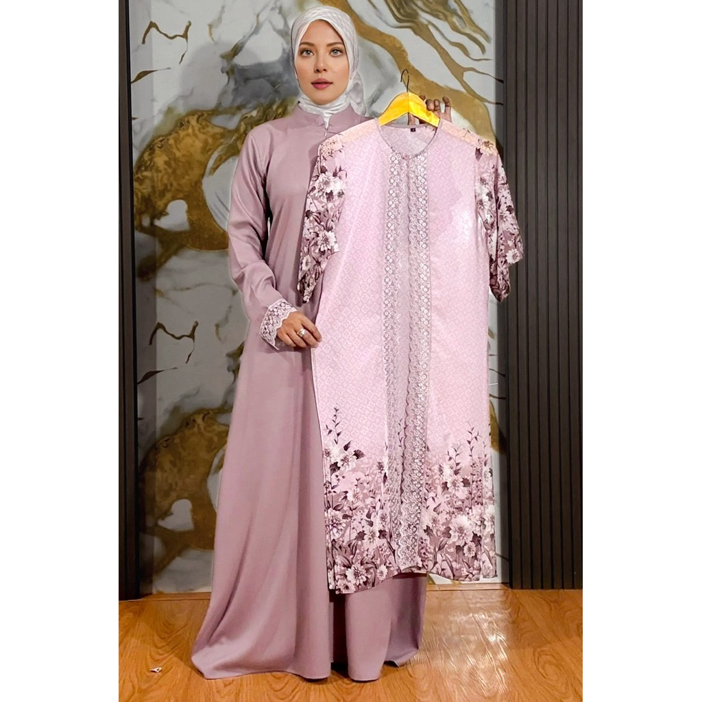 gamis jumbo 2 in 1 set outer ukuran L XL XXL 3XL 5L Ld 100 110 120 130 140 gamis set outer Rosetta m