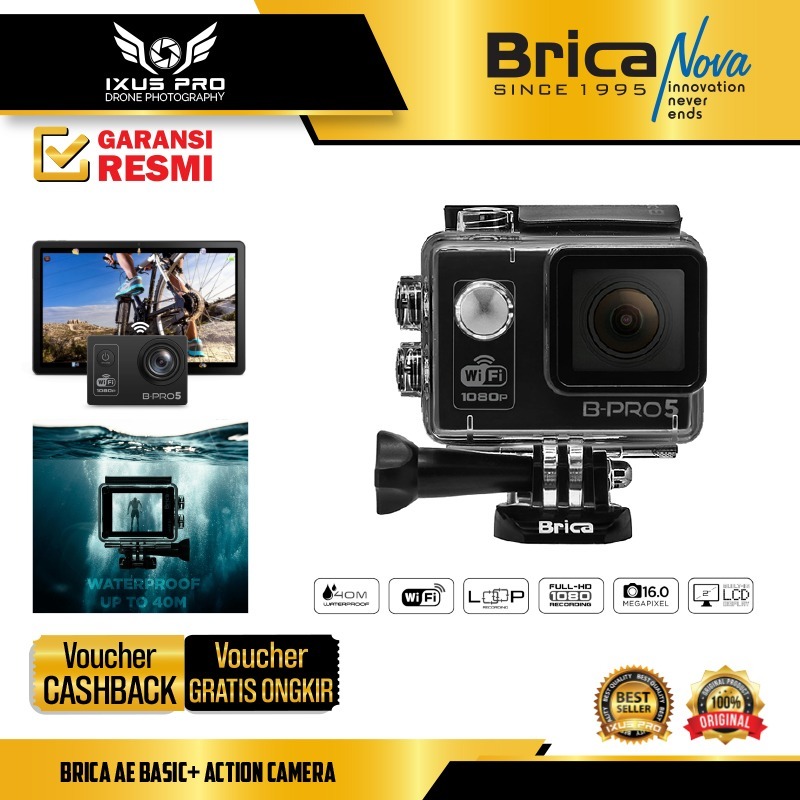 Brica B-Pro 5 Alpha Edition Basic Plus - Action Camera Hitam 16MP 40m Tahan Air