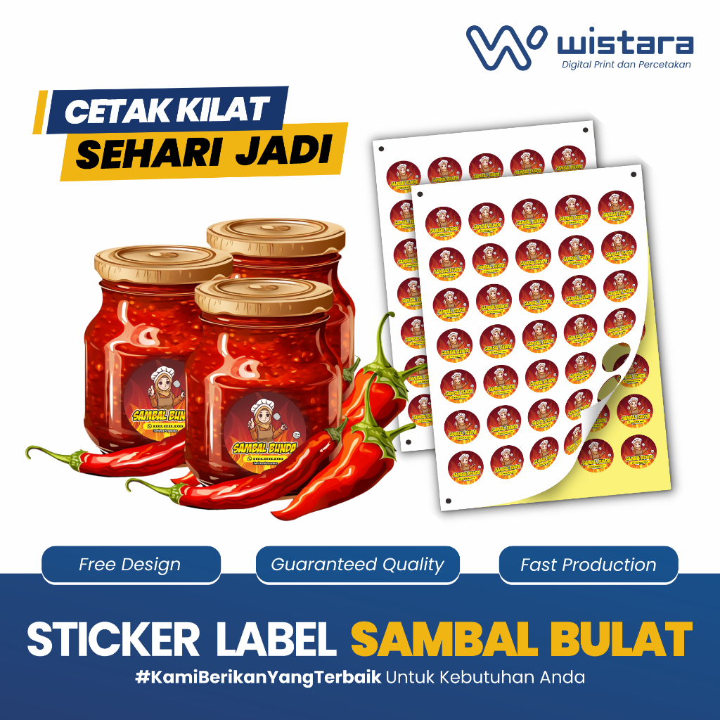 

Sticker Custom Stiker label jualan Sambal Bulat Bahan Bontak atau chromo