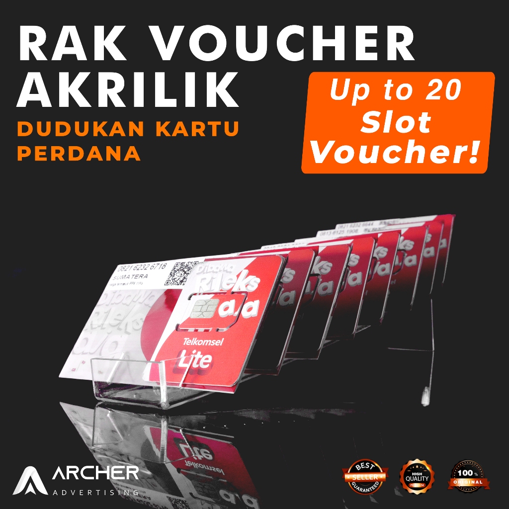 

TEMPAT TATAKAN RAK KARTU VOUCHER PERDANA 20 SLOT LEBAR 3,5 CM AKRILIK