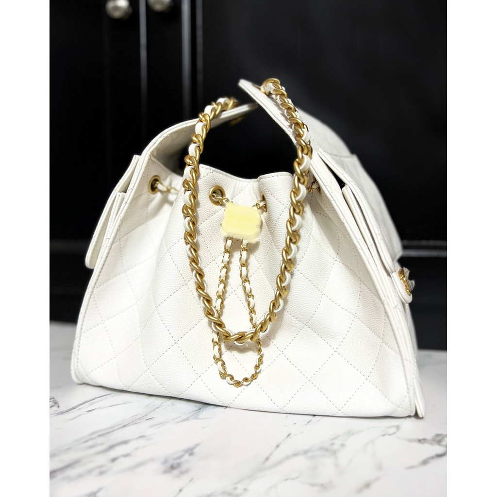 Hobo Bag ch25 Small Handbag Caviar Leather White GHW