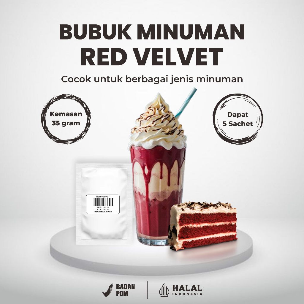

Bubuk Minuman Rasa Red Velvet 700 Gram - Bubuk Minuman Premium Rasa Red Velvet- Halal & BPOM