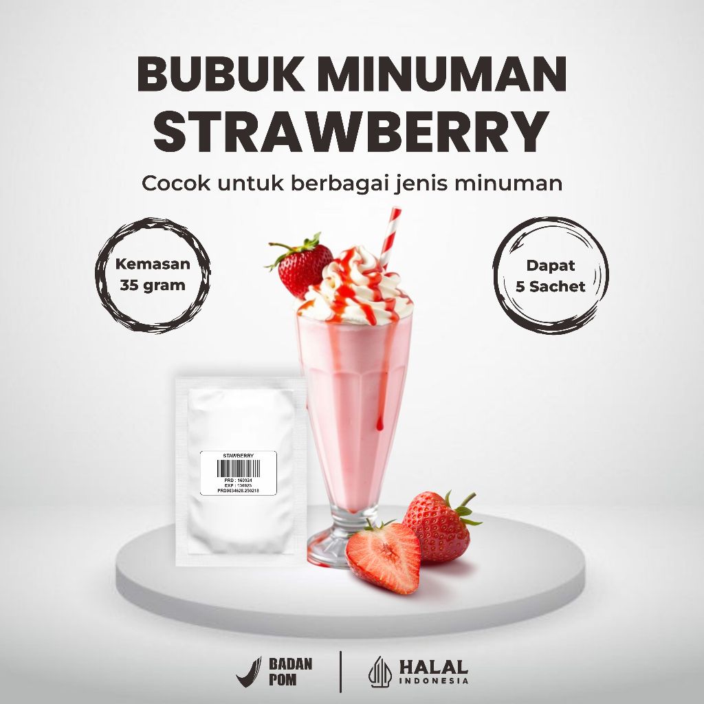 

Bubuk Minuman Rasa Strawbery 700 Gram - Bubuk Minuman Premium Rasa Stroberi - Halal & BPOM