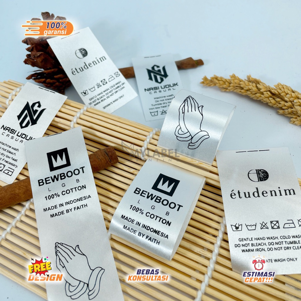 

100 label satin printing label satin hijab label satin premium label satin rajut label custom