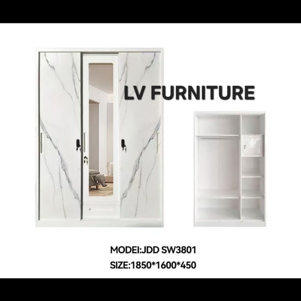 Lemari Pakaian 3 Pintu Sliding - Lemari Besi Medan Import