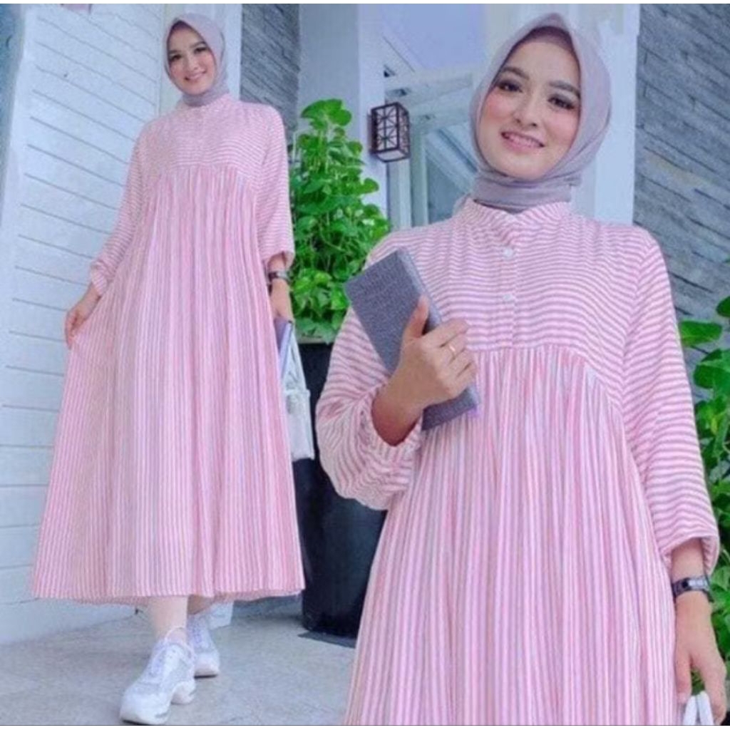 Midi Dress Salur Kekinian Midi Dress Terbaru 2025 Midi Dress Wanita Muslim