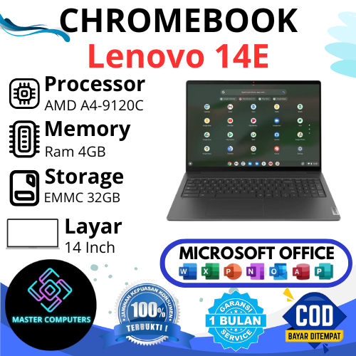 Lenovo Chromebook 14E AMD A4-9120C Ram 4GB / 32GB Layar 14 inch Touchscreen