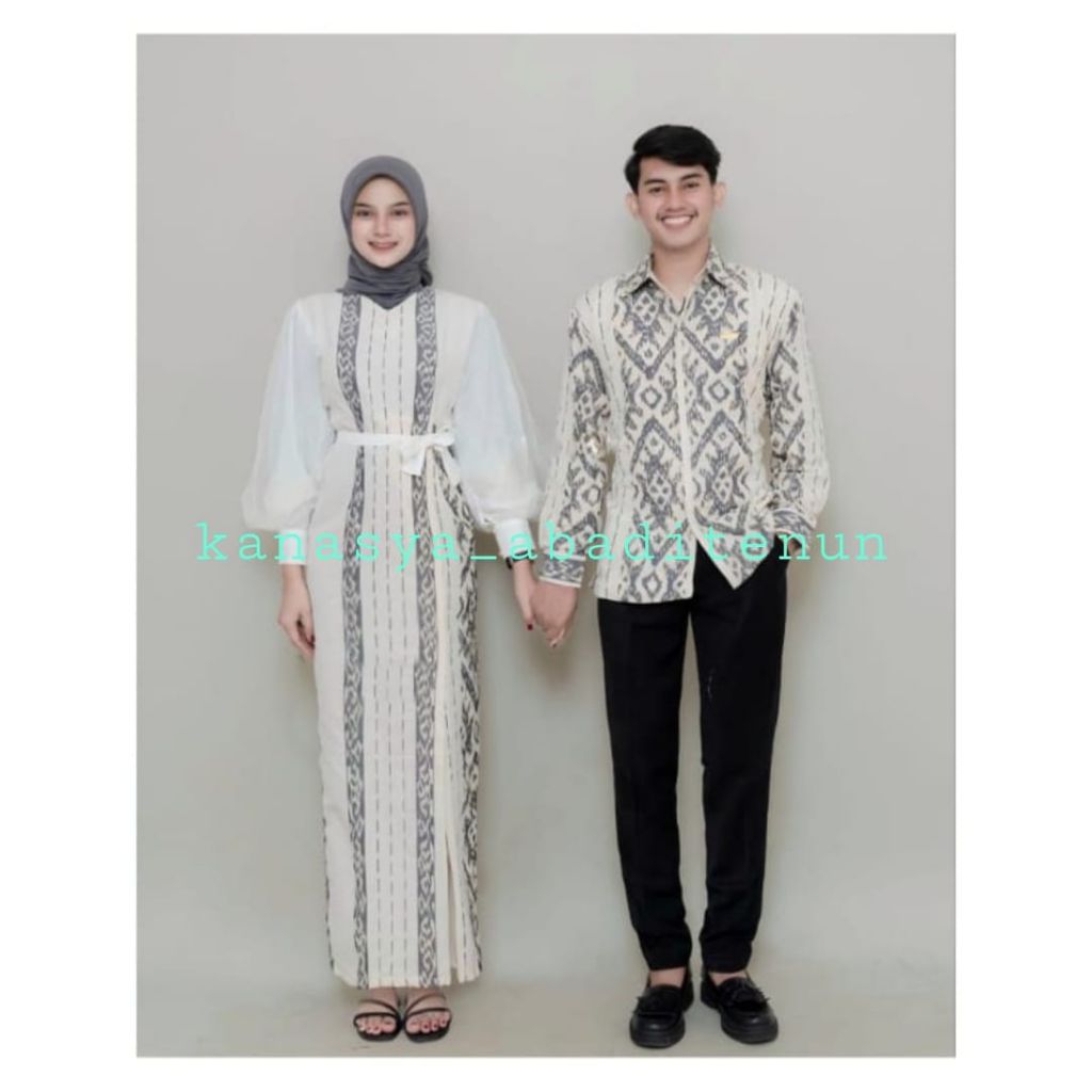 SET BAJU TENUN SARIMBIT, BAJU COUPLE, BAJU TENUN MOTIF KALIMANTAN PUTIH TERBARU